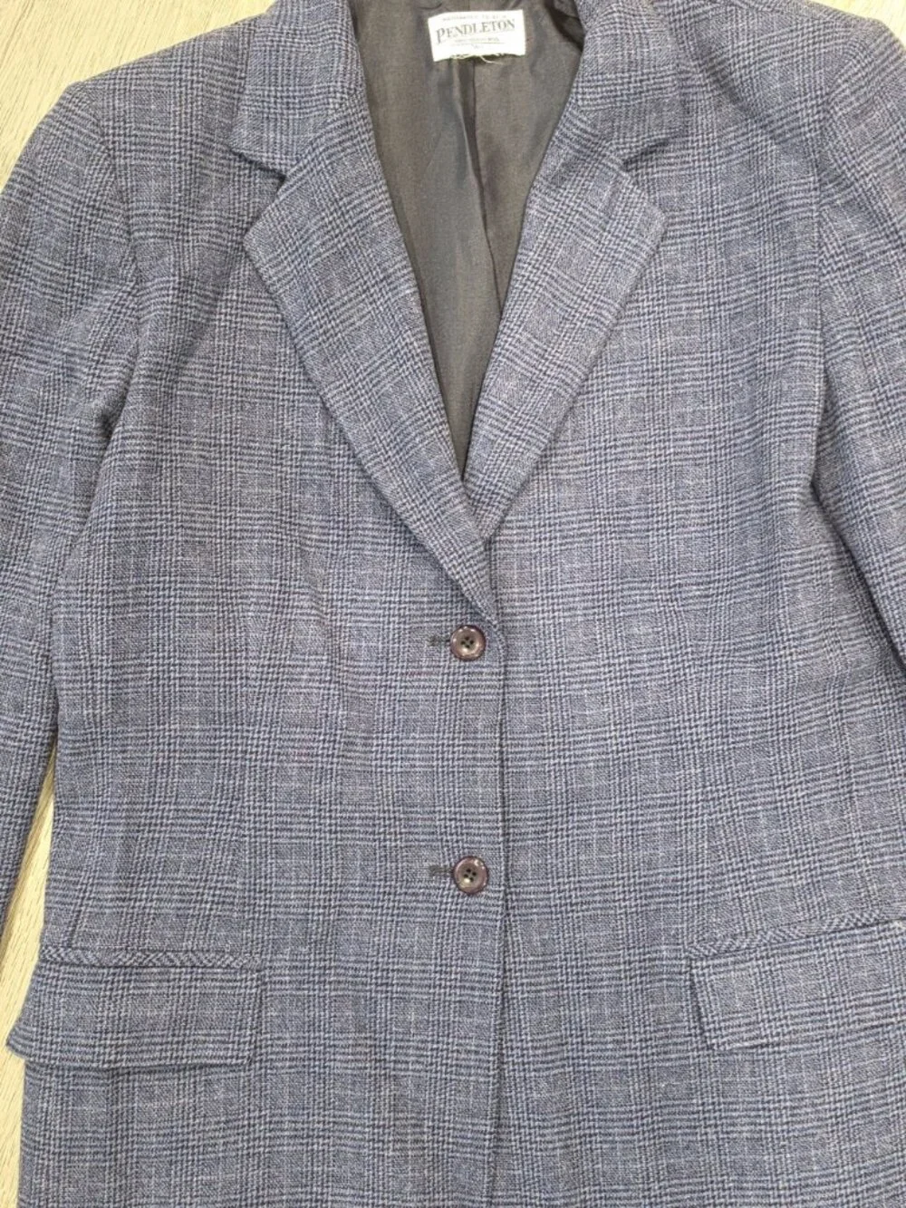 Pendleton Womens Tall Blue Plaid Virgin Wool Blazer Jacket Size 10